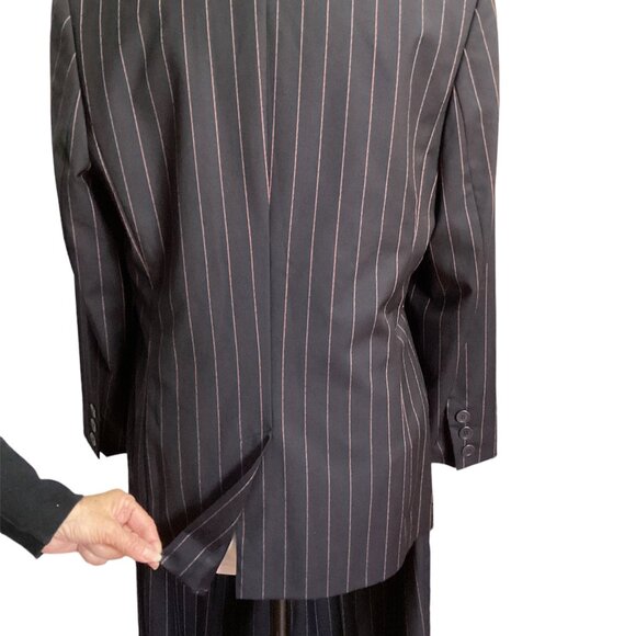 VINTAGE Jobis 2-piece Pinstriped Navy/Pink Pant Suit - Size EU38 - Picture 4 of 16